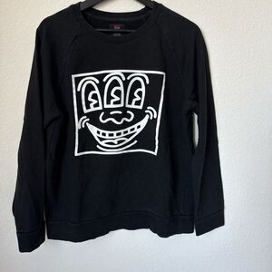 Keith Haring x Forever 21 Black Smiley Graphic Crewneck Long Sleeve Sweatshirt M